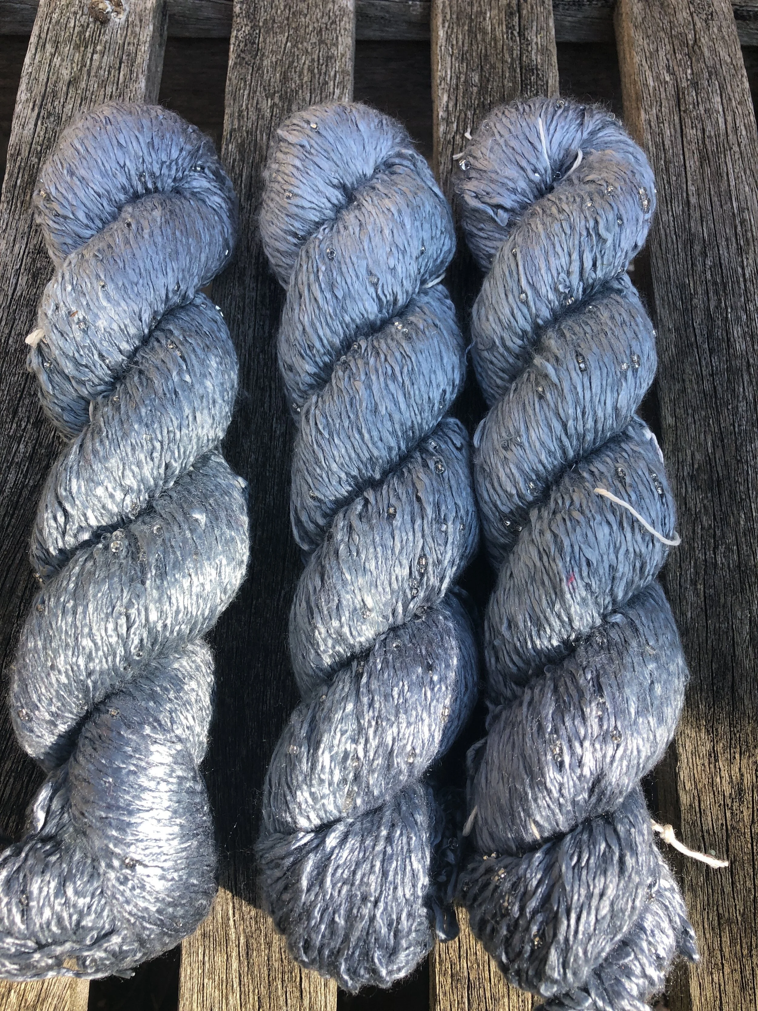 silk yarn beads grey