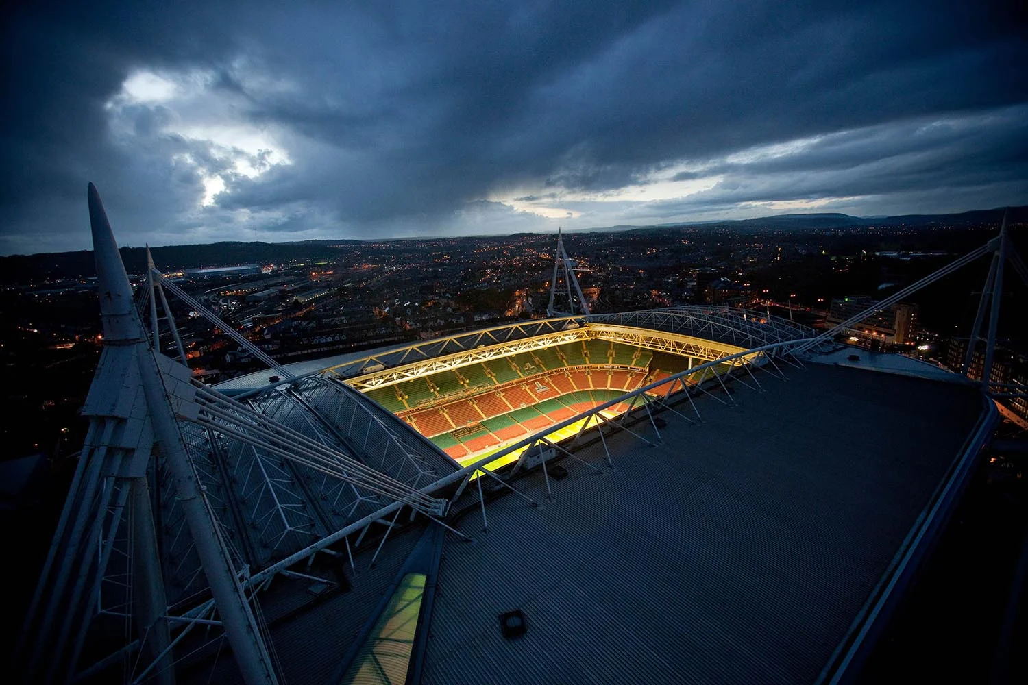 Millennium Stadium roof and floodlit pitch
