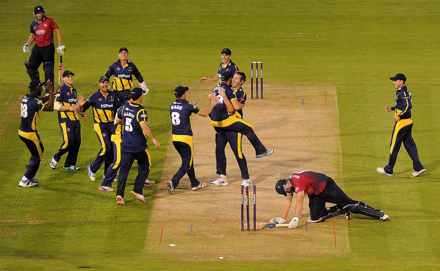 Jacques Rudolph of Glamorgan celebrates after running out Doug Bollinger of Kent to draw the match