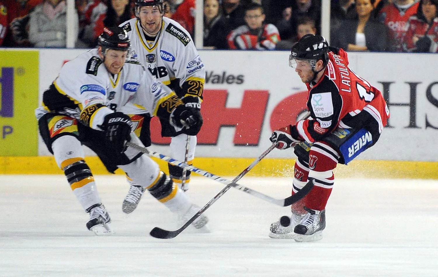 Nottingham Panther's Kevin Bergin and Cardiff Devils' Jay Latulippe
