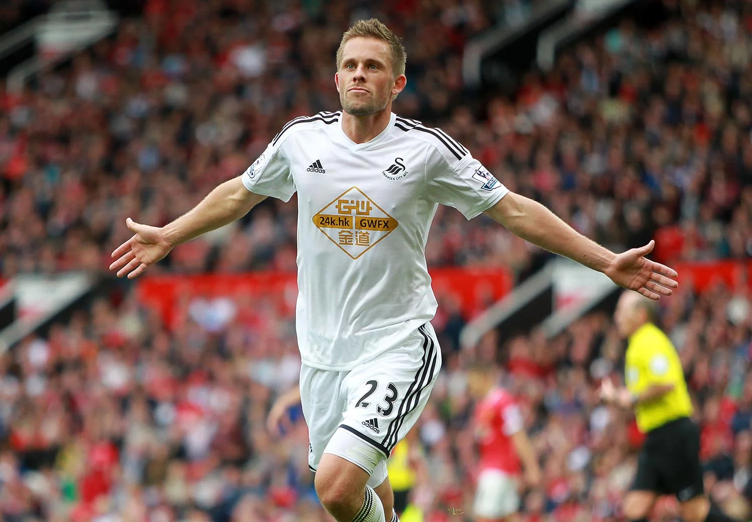 Gylfi Sigurdsson of Swansea City celebrates scoring
