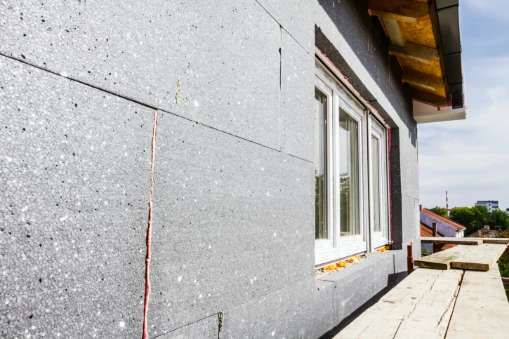 Montage eines Wärmedämmverbundsystem (WDVS) an einem Wohnhaus