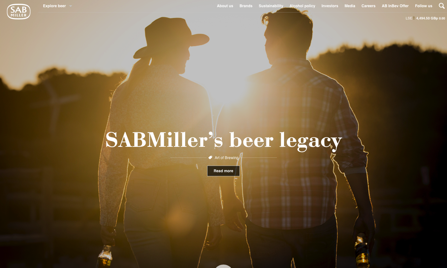 SABMiller's home page during its last week as an independent company