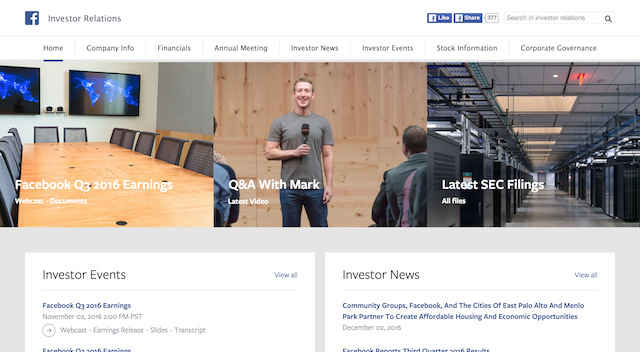 Investors landing page