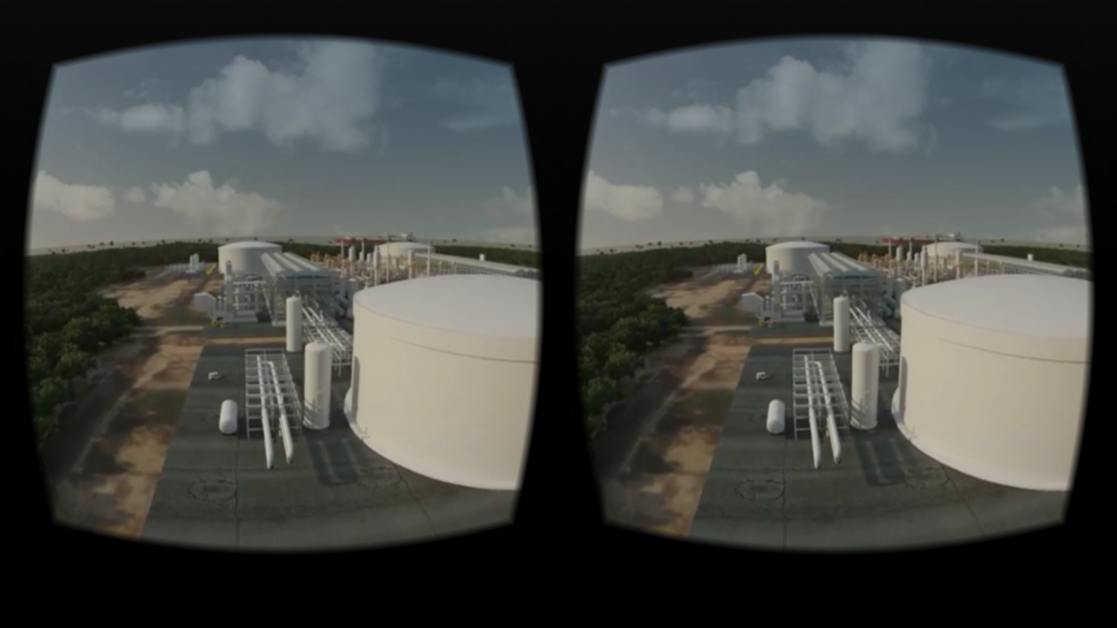 Touring a facility in a computer-generated jungle in ExxonMobil's VR app