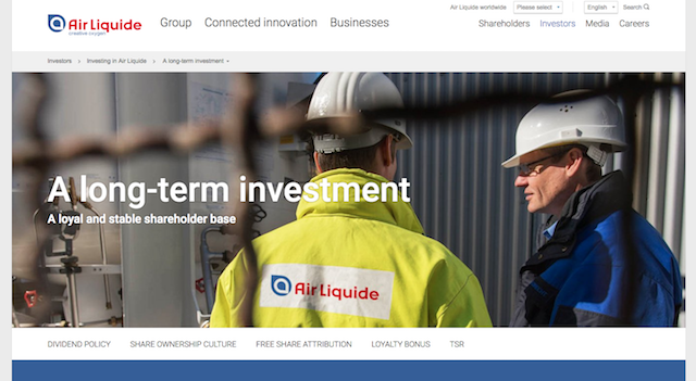 Air Liquide's online pitch to investors