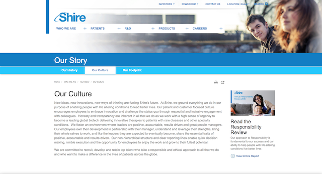 Shire's 'Our Culture' page