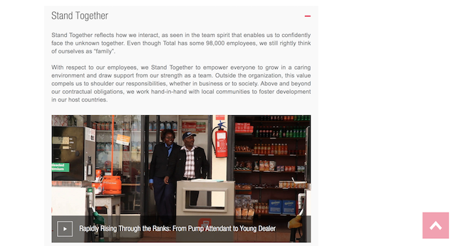 An embedded video on Total’s values page