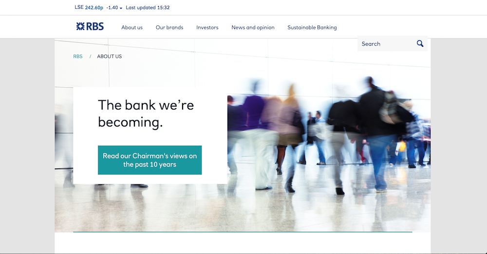 ‘The bank we’re becoming’ page on RBS’s corporate website