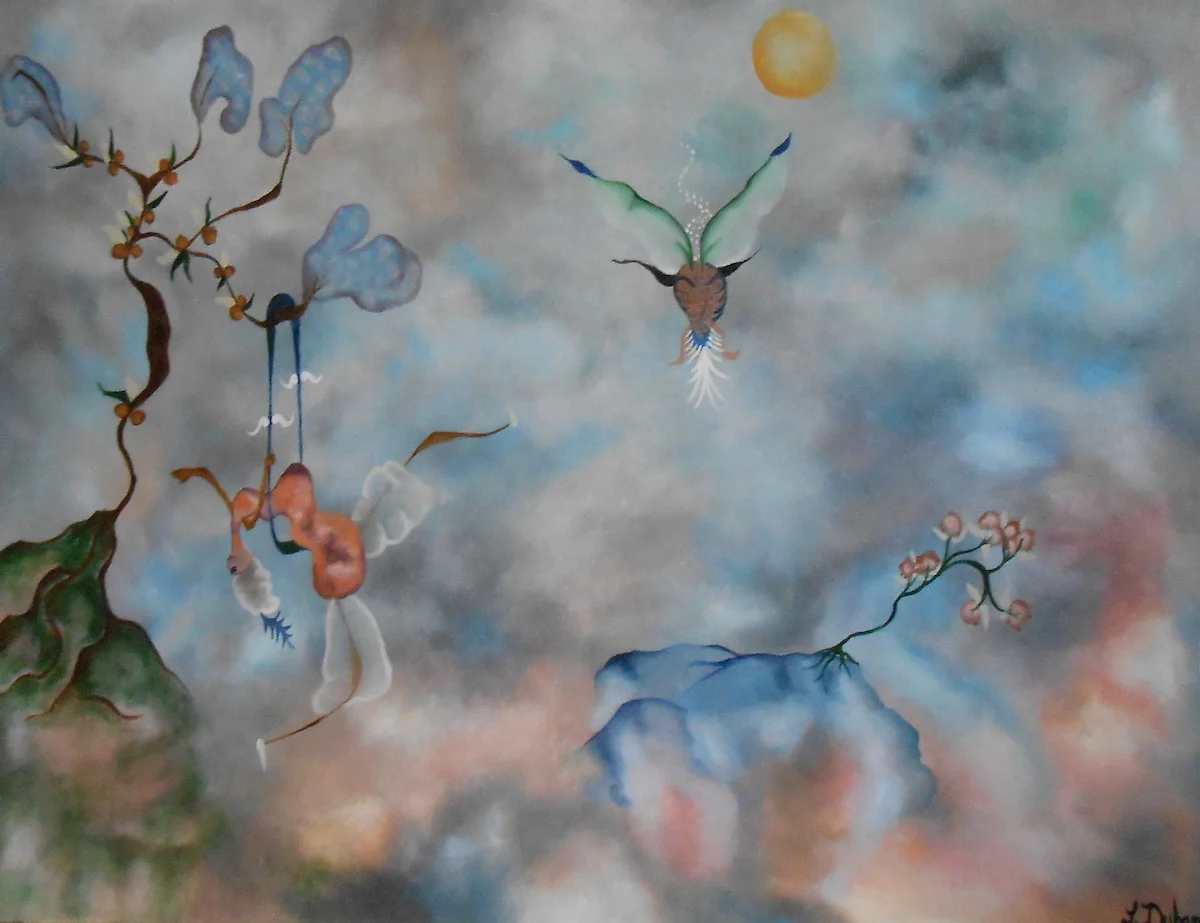Marie-Antoinette is having fun in the garden. Oil on Canvas. 50 x 65 cm.