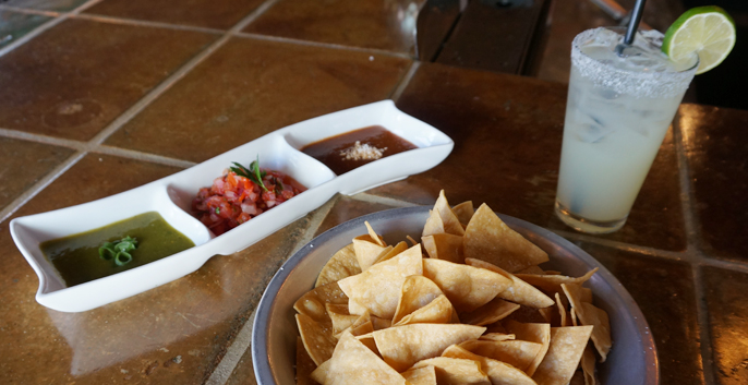 Salsa and Chips: pico de gallo, salsa verde, smoked tomato picante.