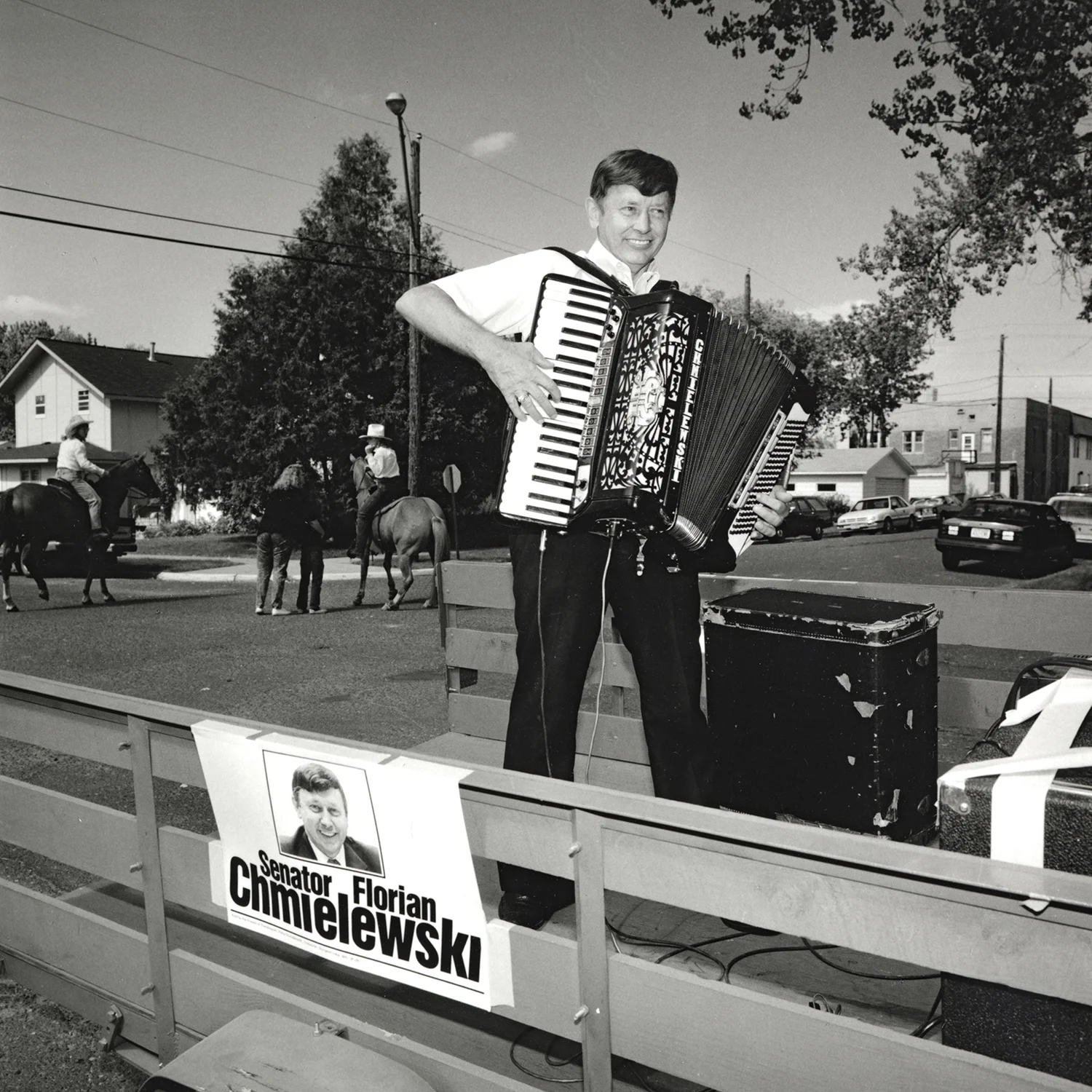 Accordion Playing Senator, Sandstone, Minnesota, archival pigment print, 16x20, 1990
