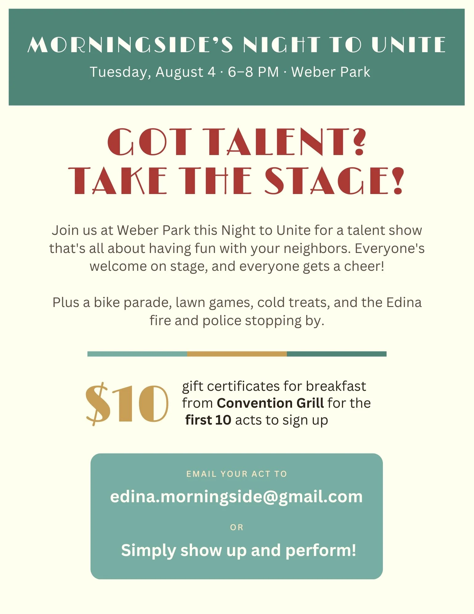 New This Year - Night to Unite Talent Show!