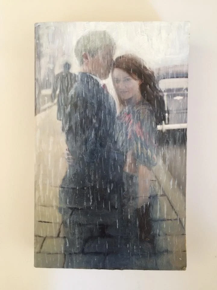 A book painting from my series " stangers " where I paint over found books