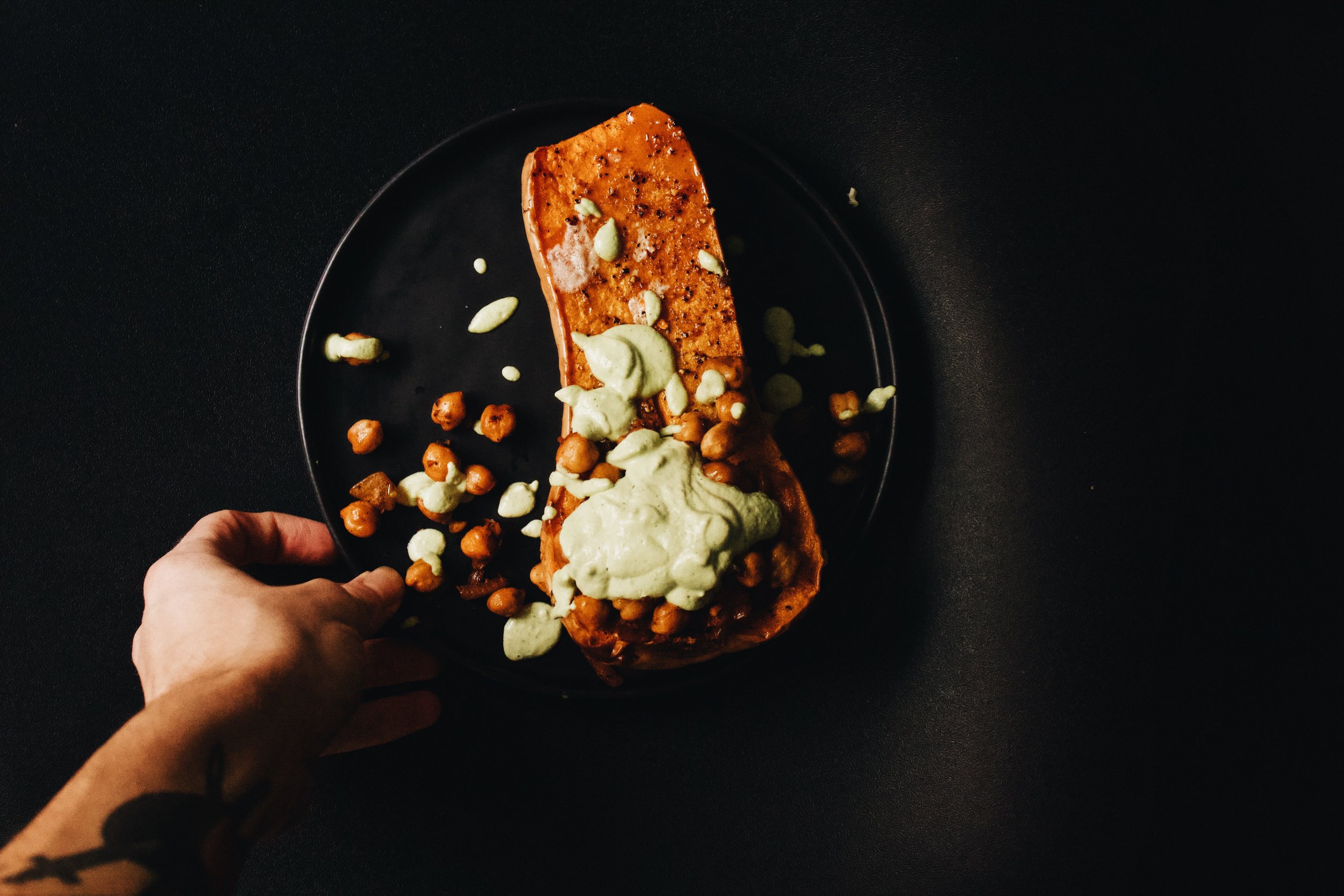 Roasted Butternut Squash with Paprika Chickpeas & Cashew Dill Creme