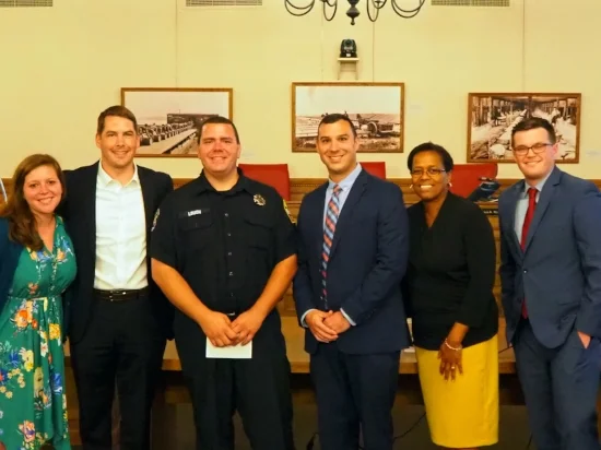 Civic Innovation Challenge Winners, Jake Dishaw and Don Lough, with our judges.