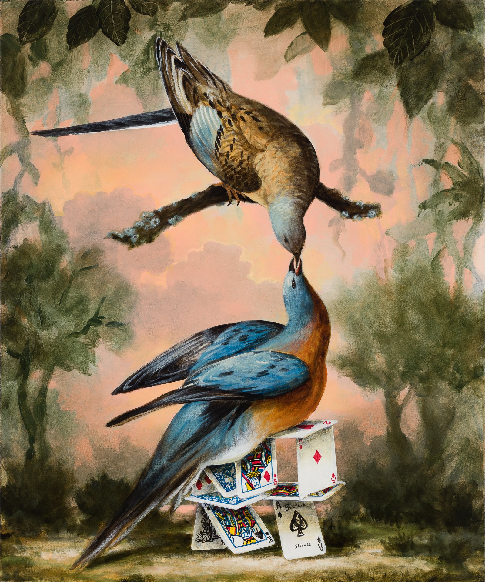 Passenger Pigeon Monument (After Audubon), 36"x30", acrylic on canvas