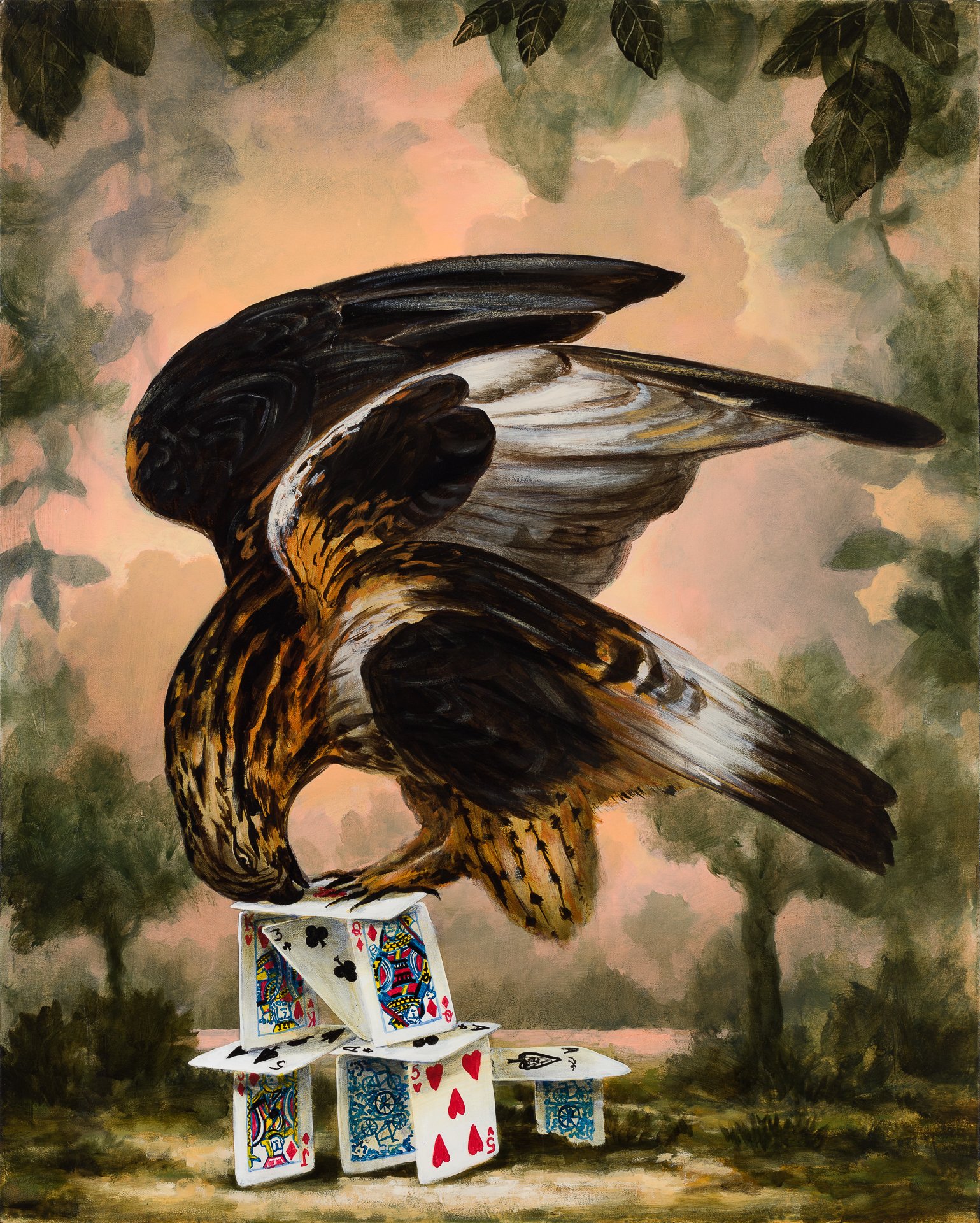 Rough-legged Hawk Monument (After Audubon), 36"x30", acrylic on canvas