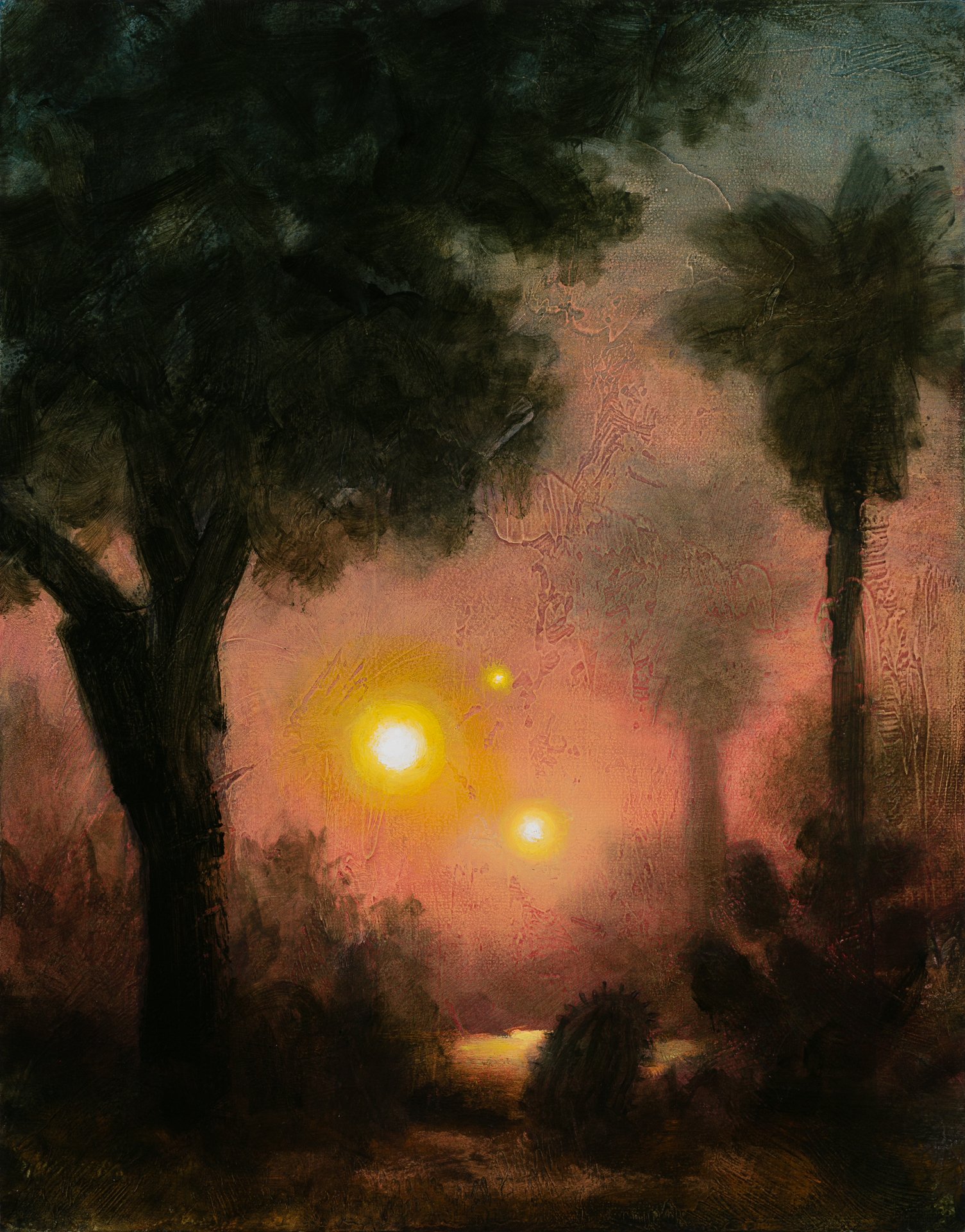 Smokey Sunsets With Barrel Cactus, 14"x11"