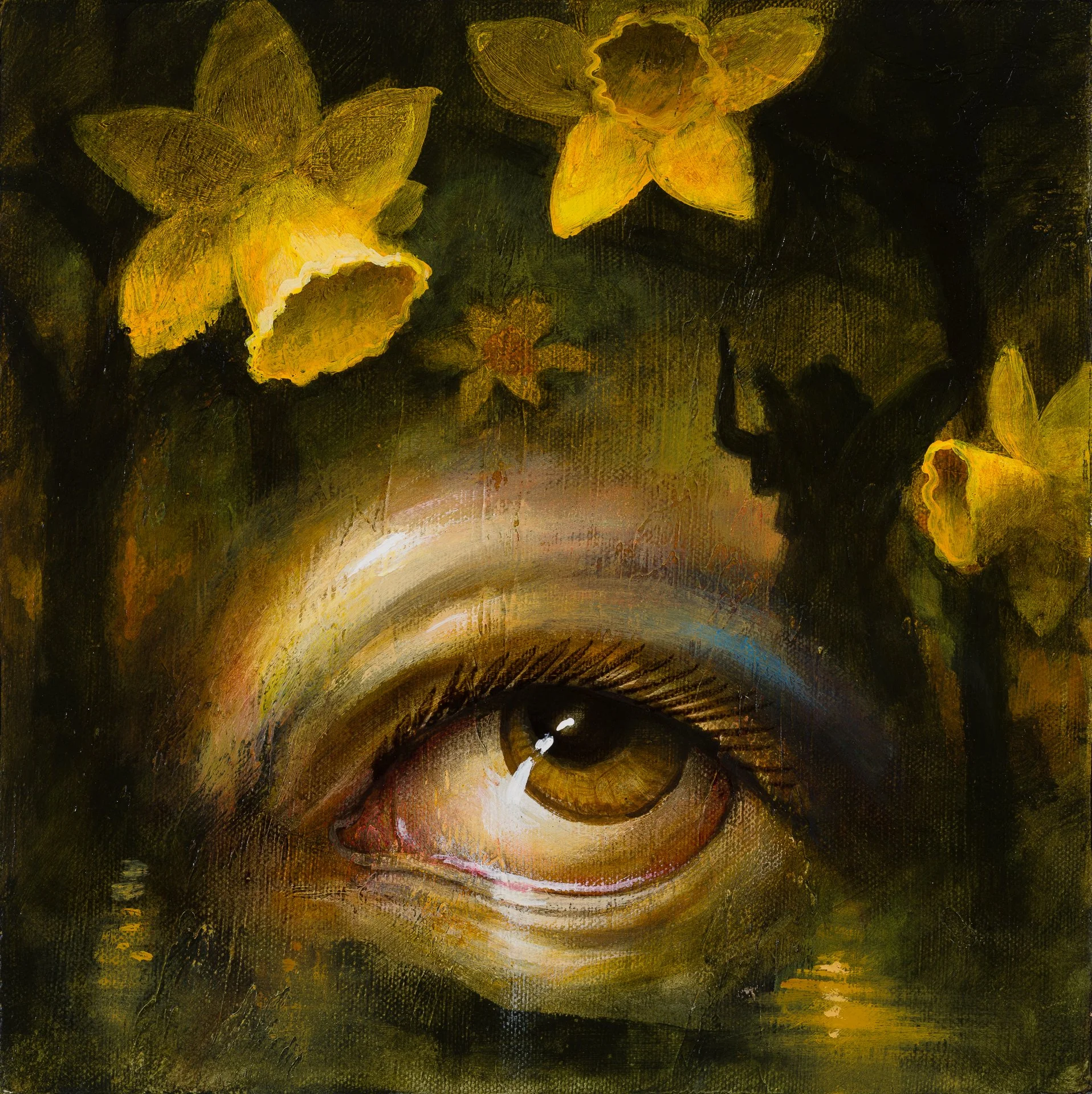 Acolyte with Daffodils, 10"x10"