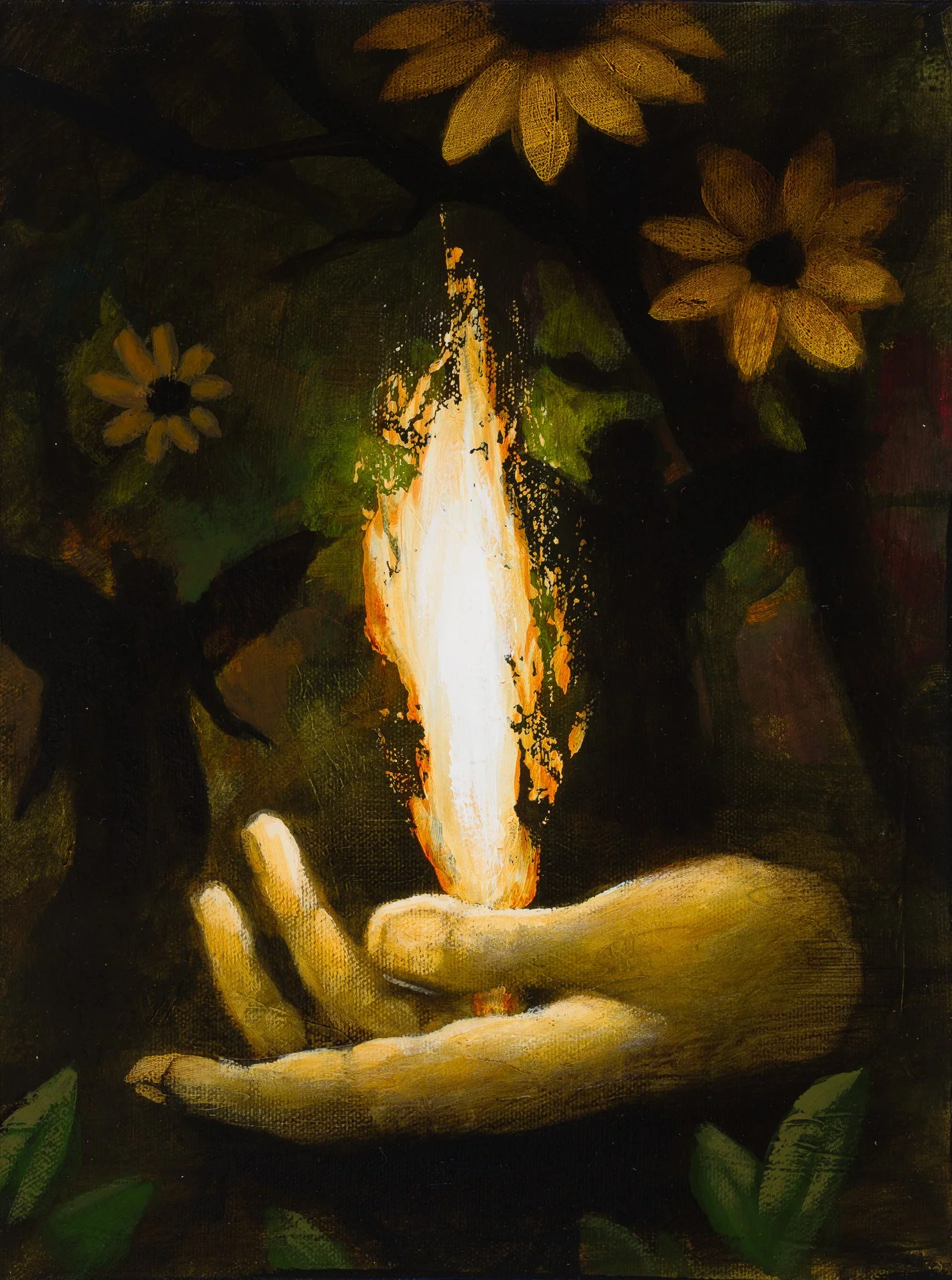 Acolyte with Sunflowers, 12"x9"