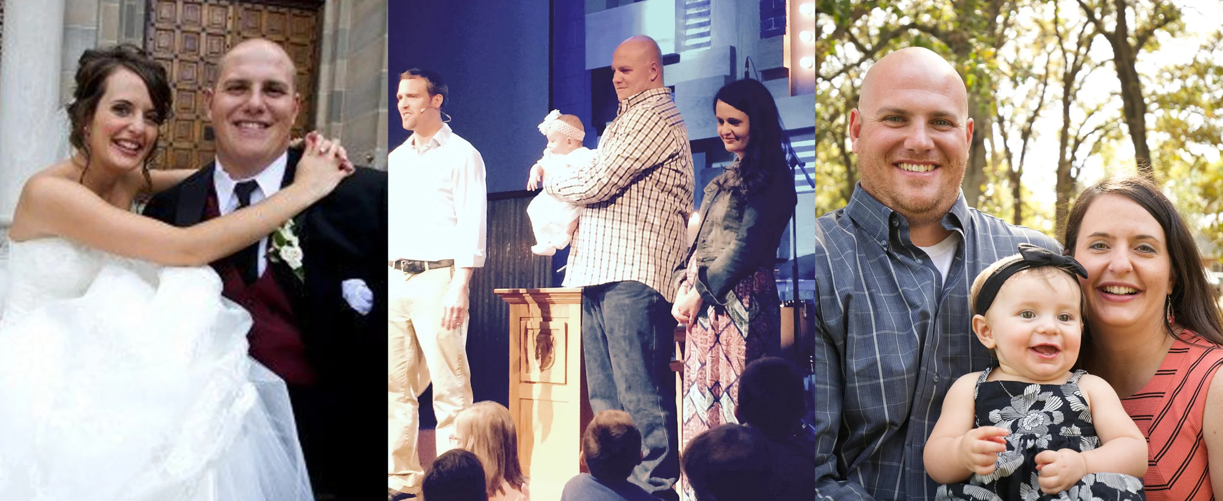 (left) Dan & Rachel's wedding day. (center) Abigail's baptism. (right) Dan, Rachel & Abigail.