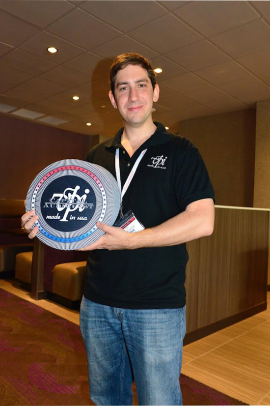 `Mat for Mat’: The ever cheerful and passionate Mat Weisfeld (President of VPI) handing out free specially made Capital Audio Fest turntable mats in the hotel.