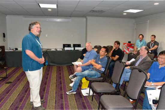David Sckolnik Director of Sales and Marketing (DSA) enthusiastically lecturing and teaching about mono recordings and play.