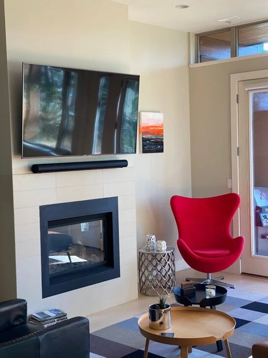 sonos playbar above fireplace