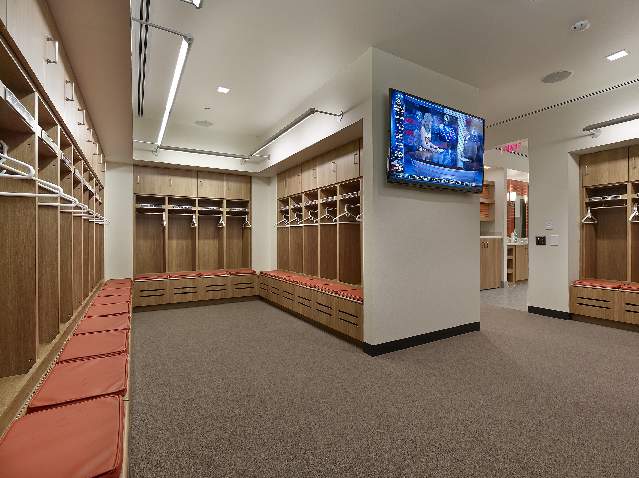 The interior of the Philadelphia Flyers locker room is shown prior