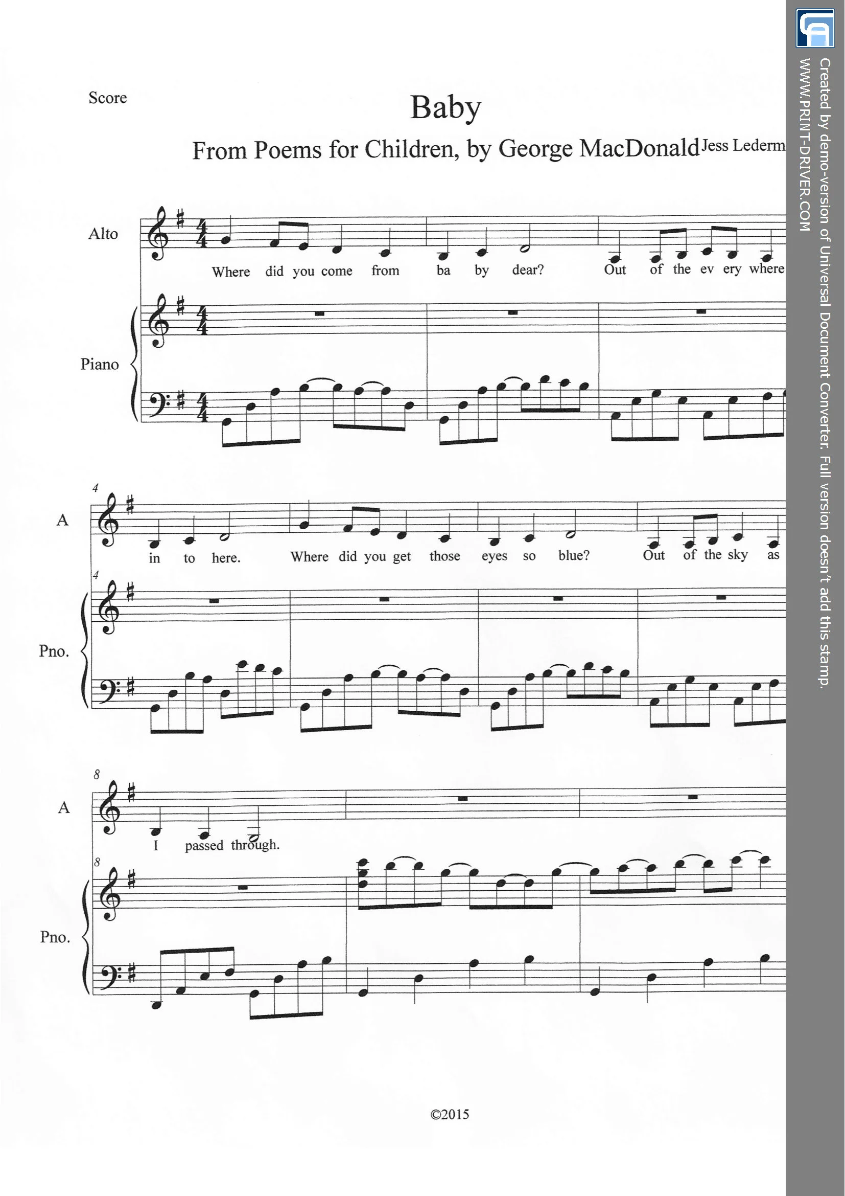 Baby, by George MacDonald: A Musical Setting