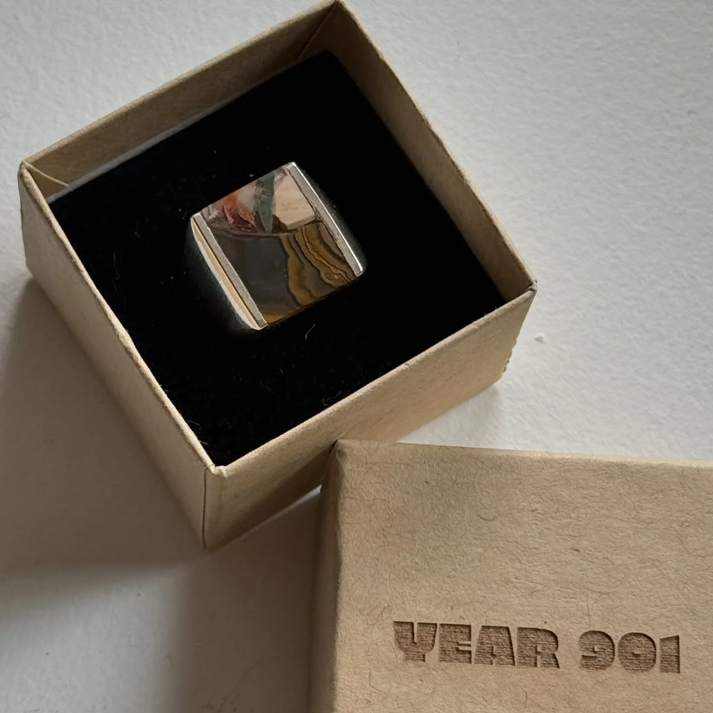 Custom ring for @jessejacksoniv ✨ When thinking about what stone to cut for Jesse&rsquo;s piece, I immediately knew I wanted to incorporate this yellow lace agate from my collection. This agate reminded me of Jesse and his work, bold &amp; vivid. Com