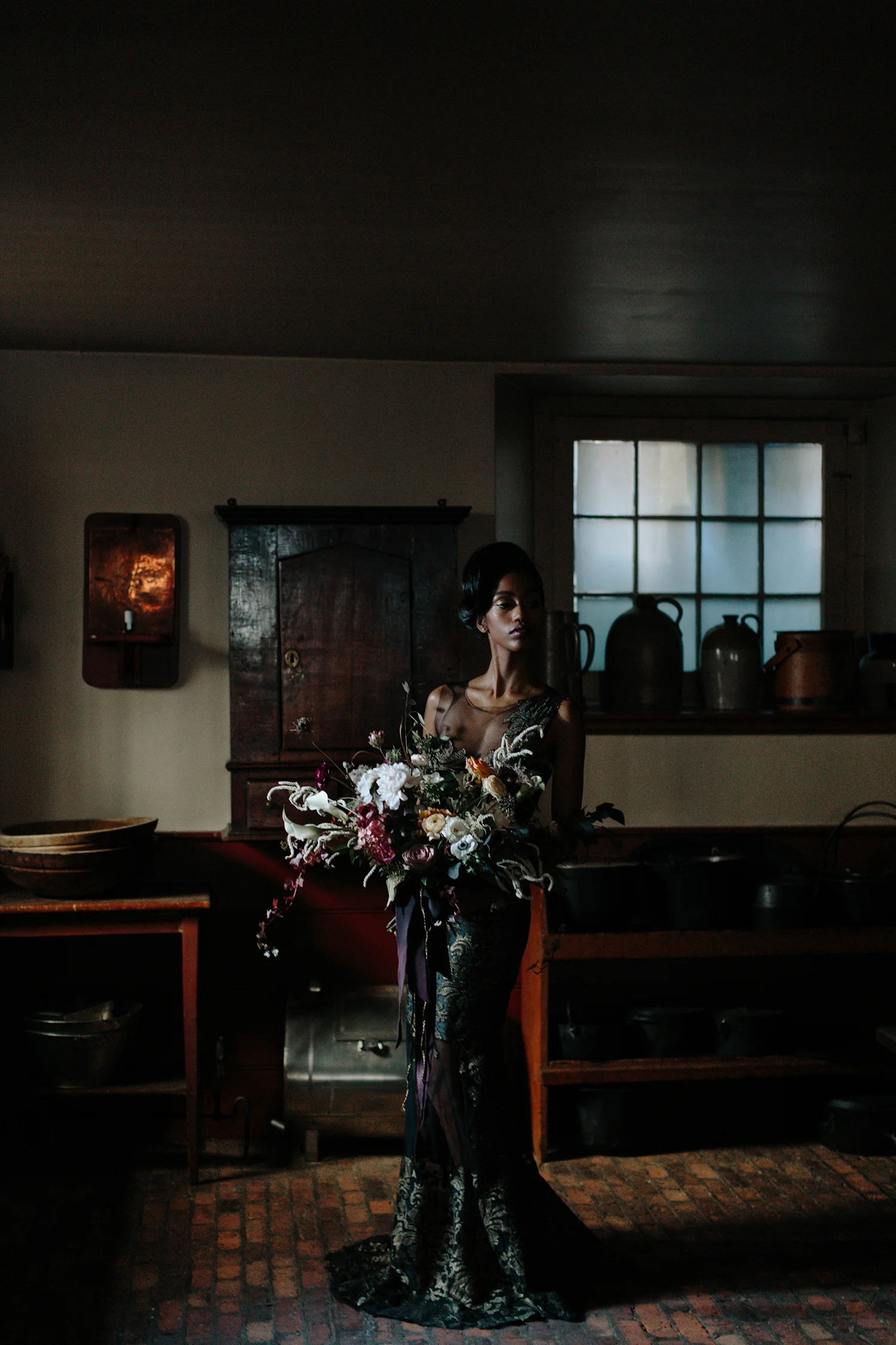 ryanne-hollies-photography-campbell-house-stylized-shoot-kitchen-cellar-moody-dark-dramatic-romantic-narces-gown-black-bride-stunning-inspiration.jpg