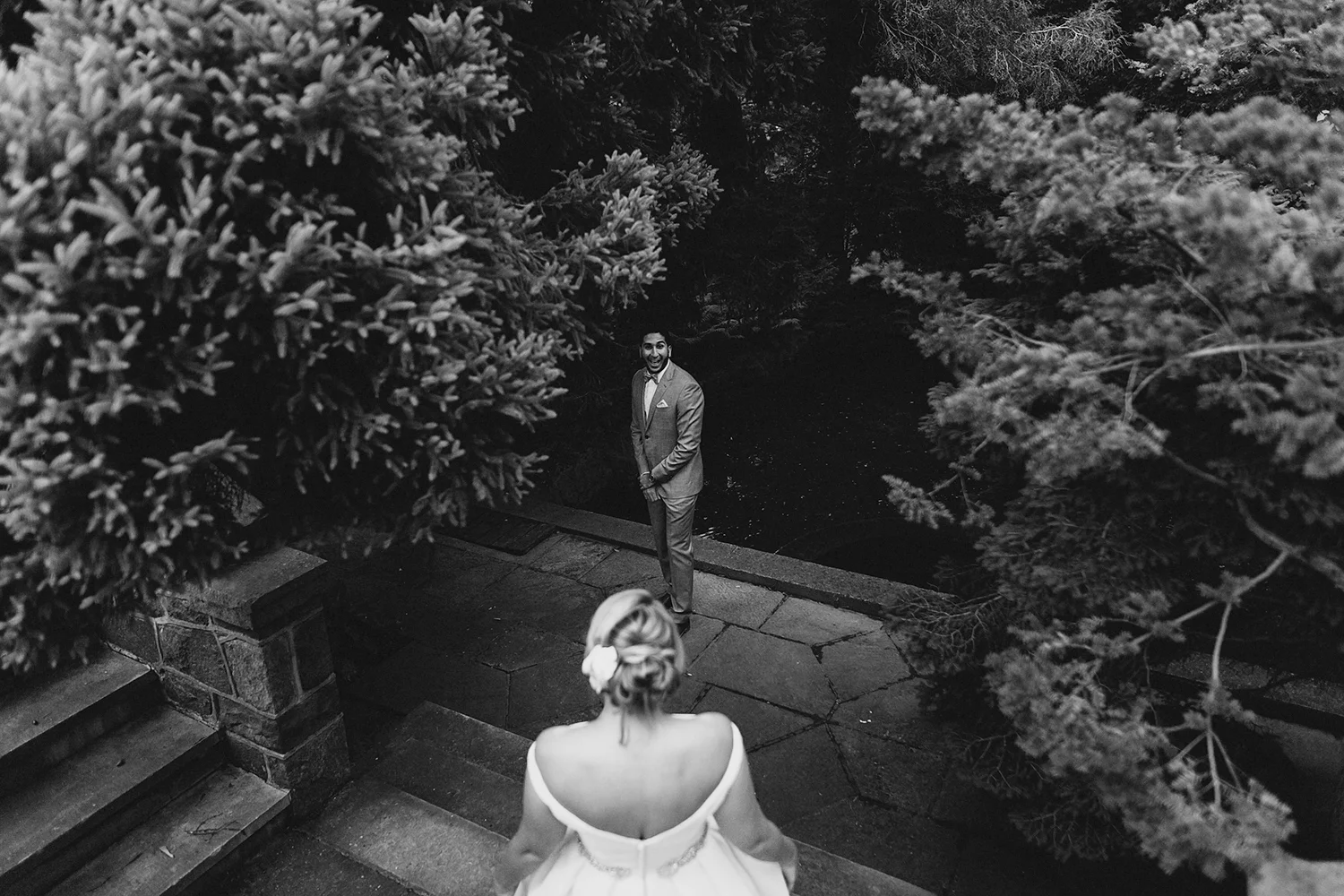 Graydon-Hall-Manor-Wedding-Toronto's-Best-Wedding-Photography-Ryanne-Hollies-Intimate-Small-Modern-Colourful-Wedding-First-Look-on-the-grounds-bride-and-groom-best-reaction-candid-documentary.jpg