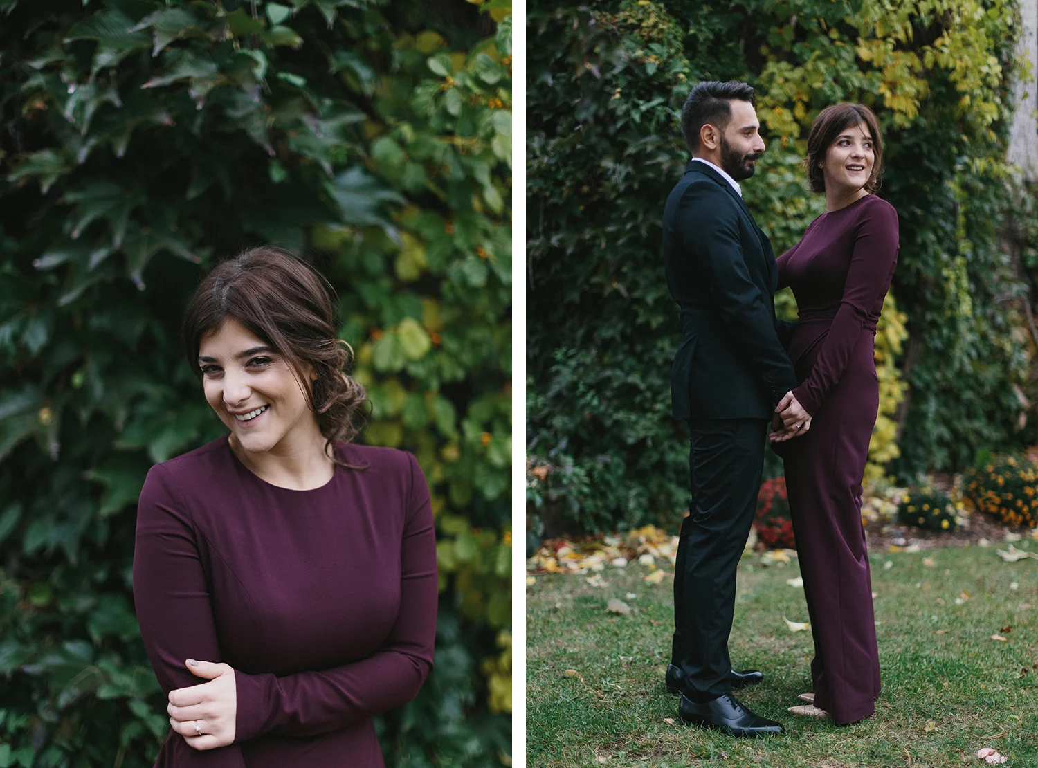 11-toronto-restaurant-elopement-small-wedding-intimate-portraits-of-bride-in-purple-jumpsuit-old-ivy-buildings-fall-editorial.jpg