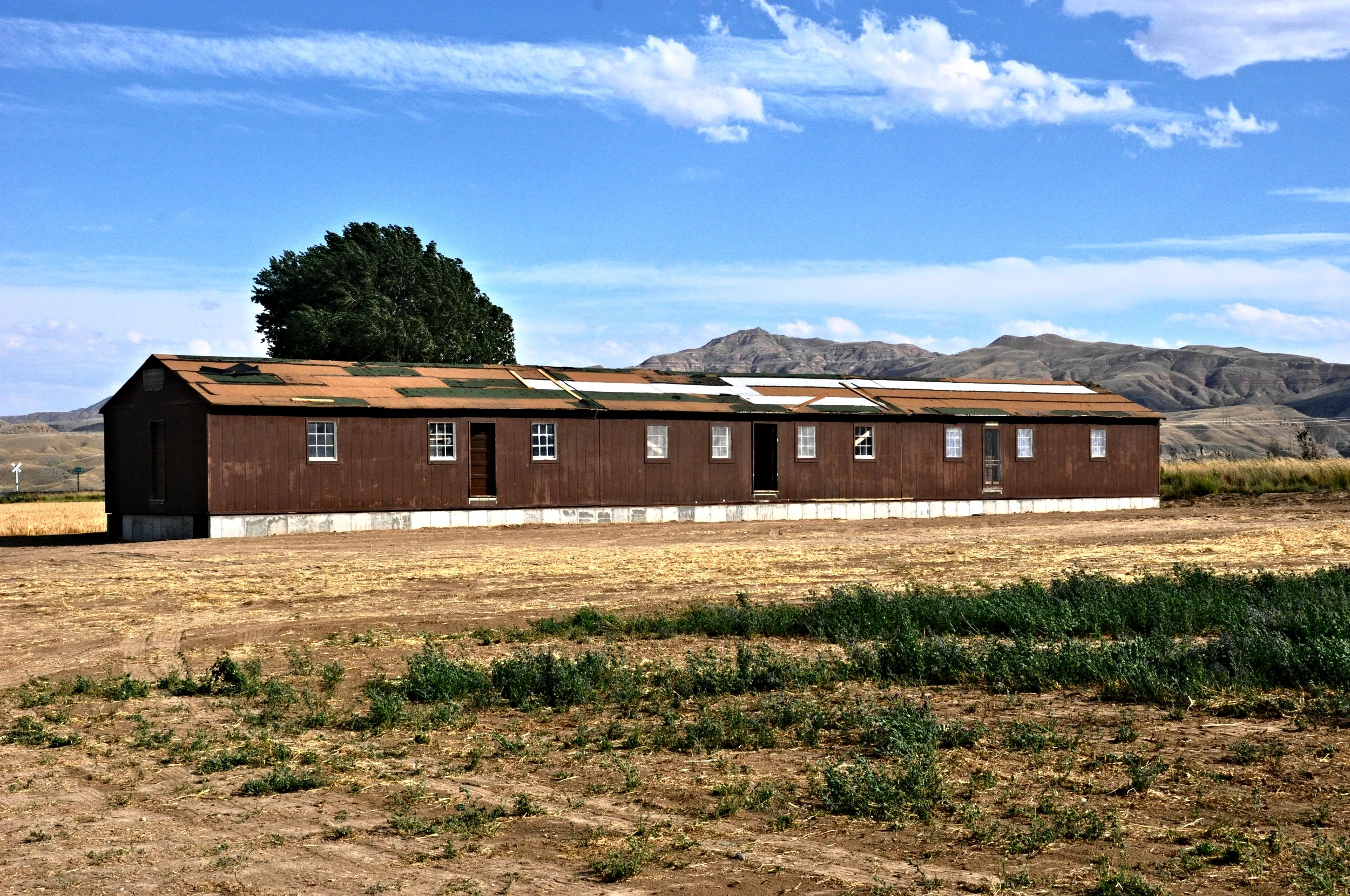 A single barrack remains at the site of the Heart Mountain Relocation Center