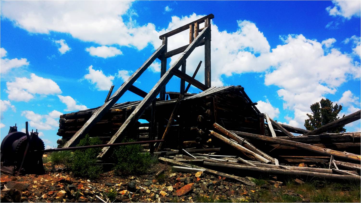 The remains of this old platinum mine stand at the crest of a small mountain near Centennial, Wyoming.