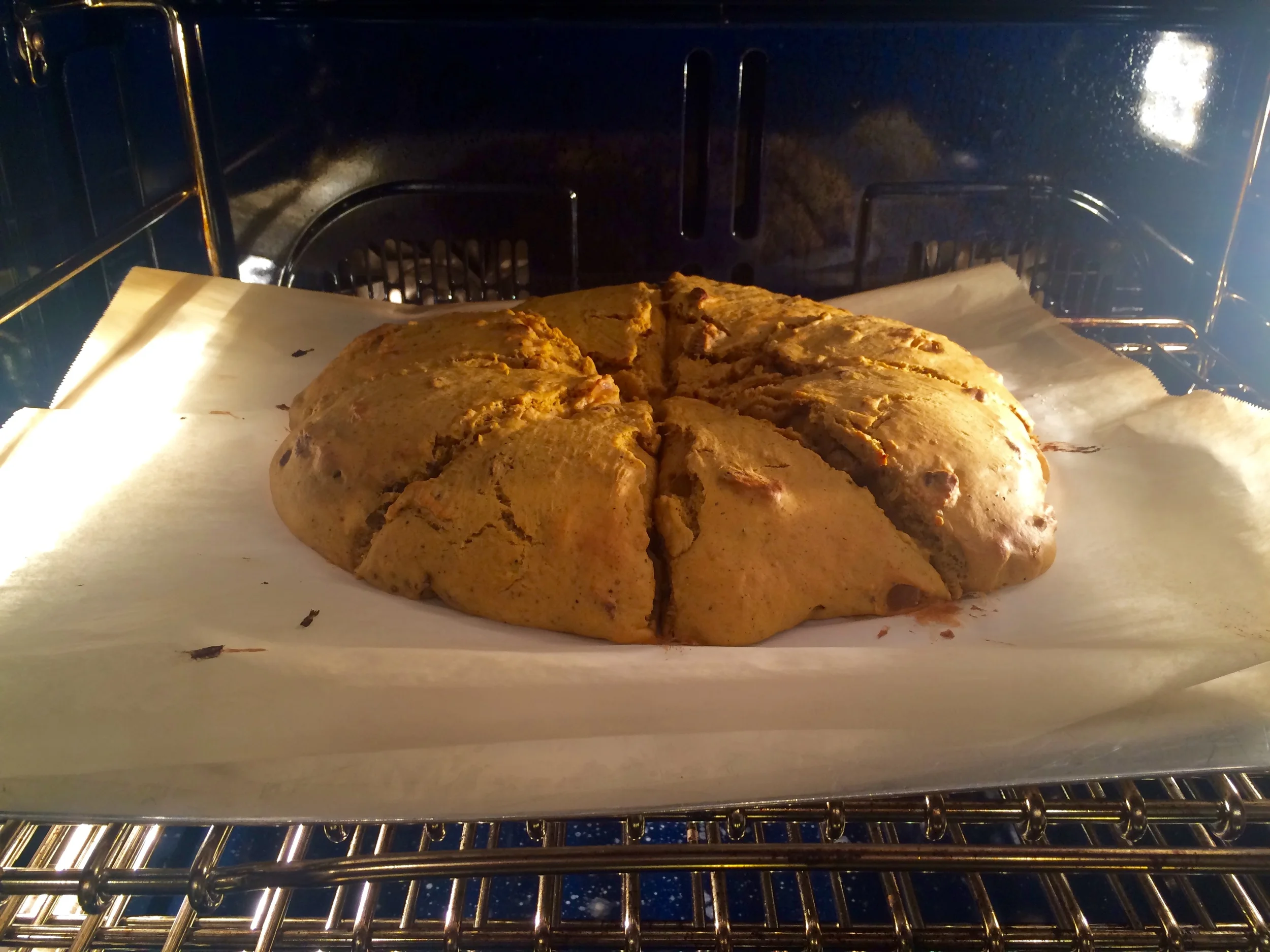 Scones in the oven! This was just after I took them out half-way through and sliced them the second time, this worked great!