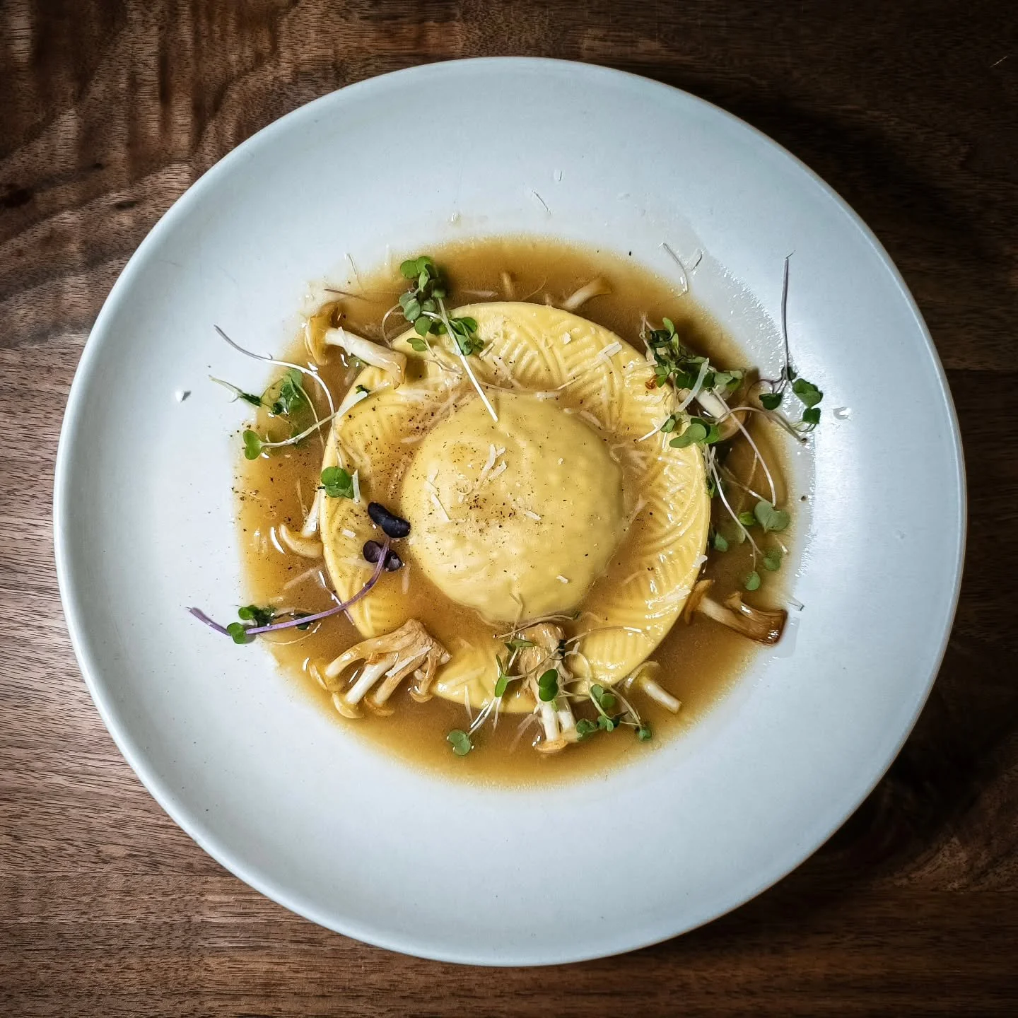 I've been a little quiet on here lately, both recovering from the holiday season and working on some new designs.
Here's a test of one of the new raviolo molds I'm working on. This was a duck confit, marscapone, Parmigiano-Reggiano, and orange zest