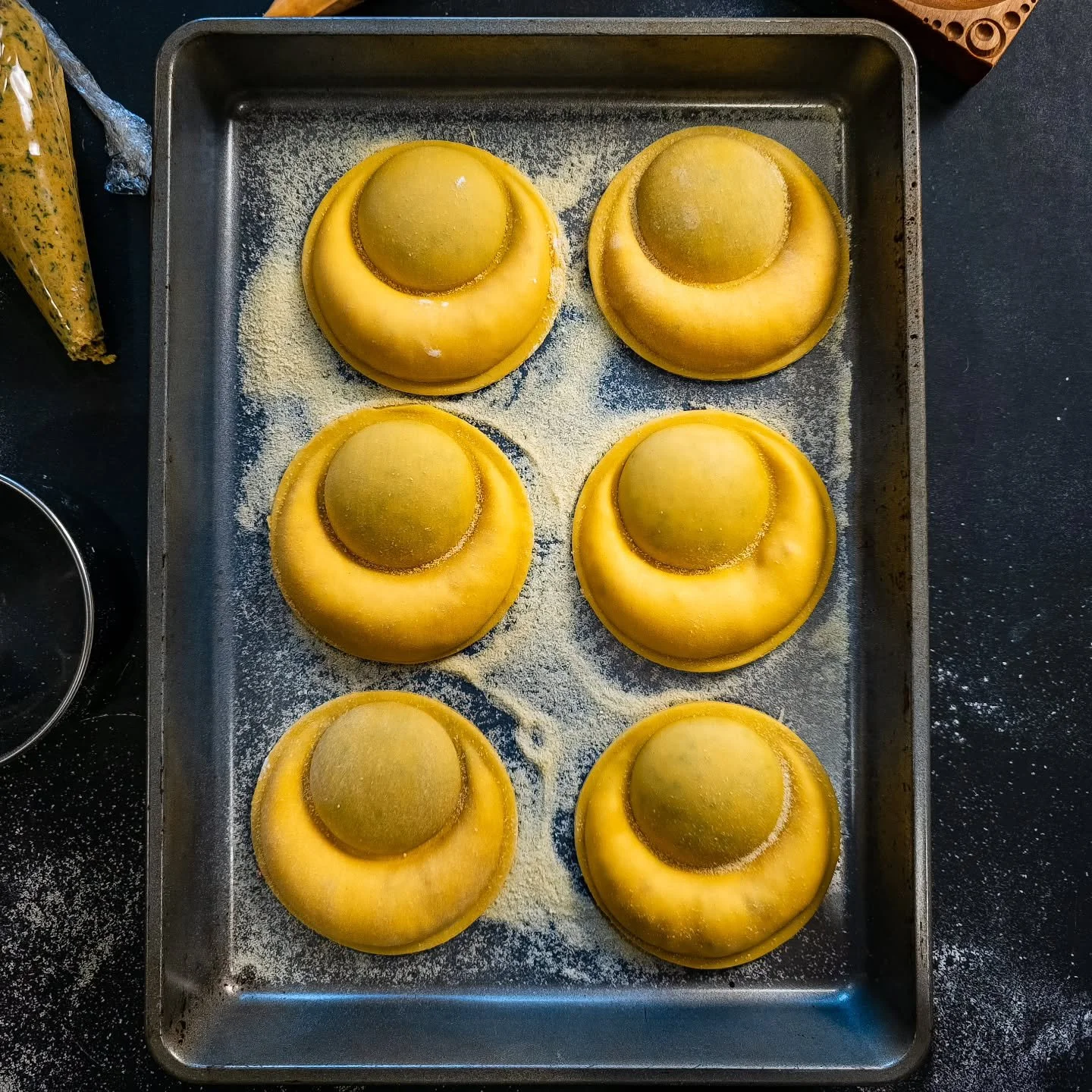These doppio ravioli are peak New England summer! One filling is a riff on @pastasocialclub 's Buttered Corn & Basil filling, I really browned the butter well and used smoked paprika for a smoky undertone. The other filling is lobster, just enoug