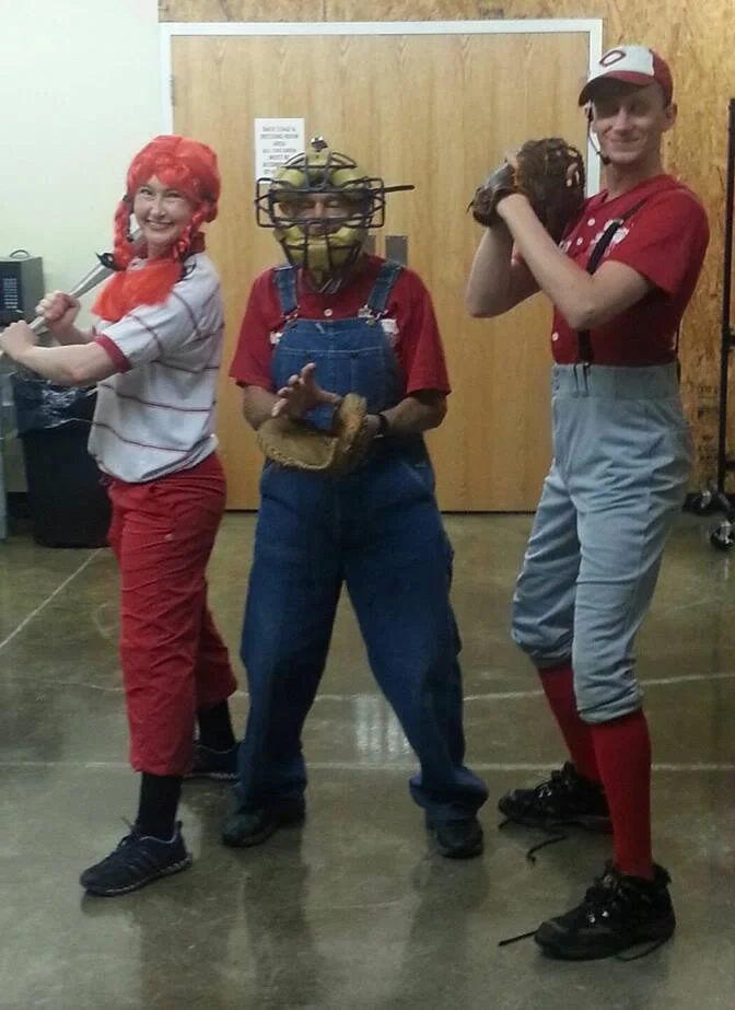 Baseball gear borrowed from Mr. Marion when Grandpa & Daisy prepared Otis to try out for the Cincinnati Reds! (You've probably noticed he is not on the official roster...)