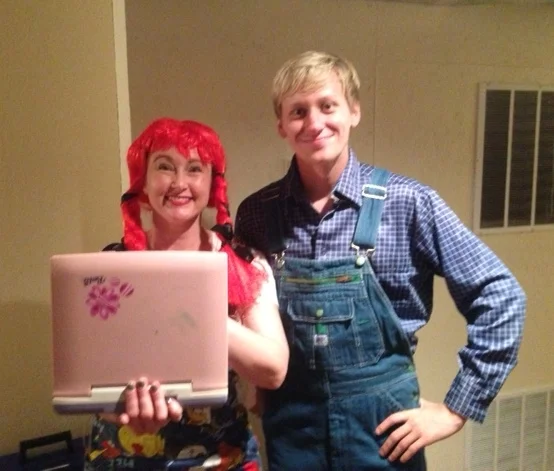 Dustin's niece loans us toys on a regular basis, although she is not always aware of it. Her Barbie toy computer showed up much better on stage than my plain black laptop. Thanks, Haley!