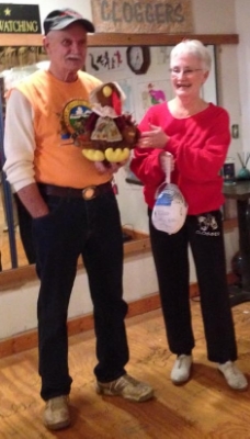 Tough judges! Evie, Ivan, and the turkeys (plush and frozen).