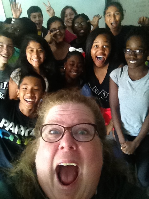 Photo by Ellen Smith Alden - Ellen and her students celebrate a great year of writing.