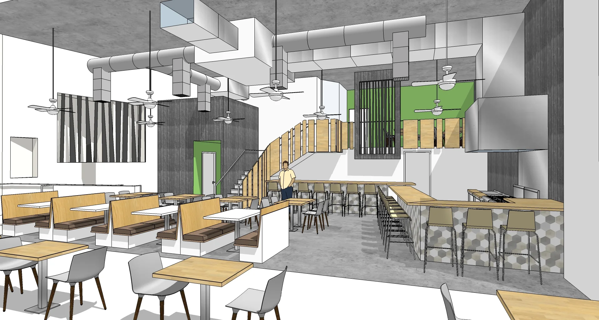 An architectural rendering of the new space on 64th and 9th. Don't be fooled by the modern design look in this drawing though - rest assured we'll be bringing over as much decor and furniture from the old place as we can so it will still feel warm and homey!