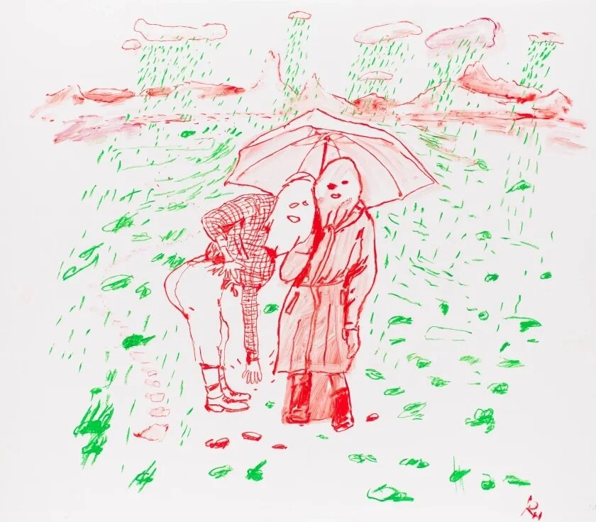 “Green Rain” by Kathleen Henderson, 2019. Oil stick and oil on paper, 22 inches by 25 inches