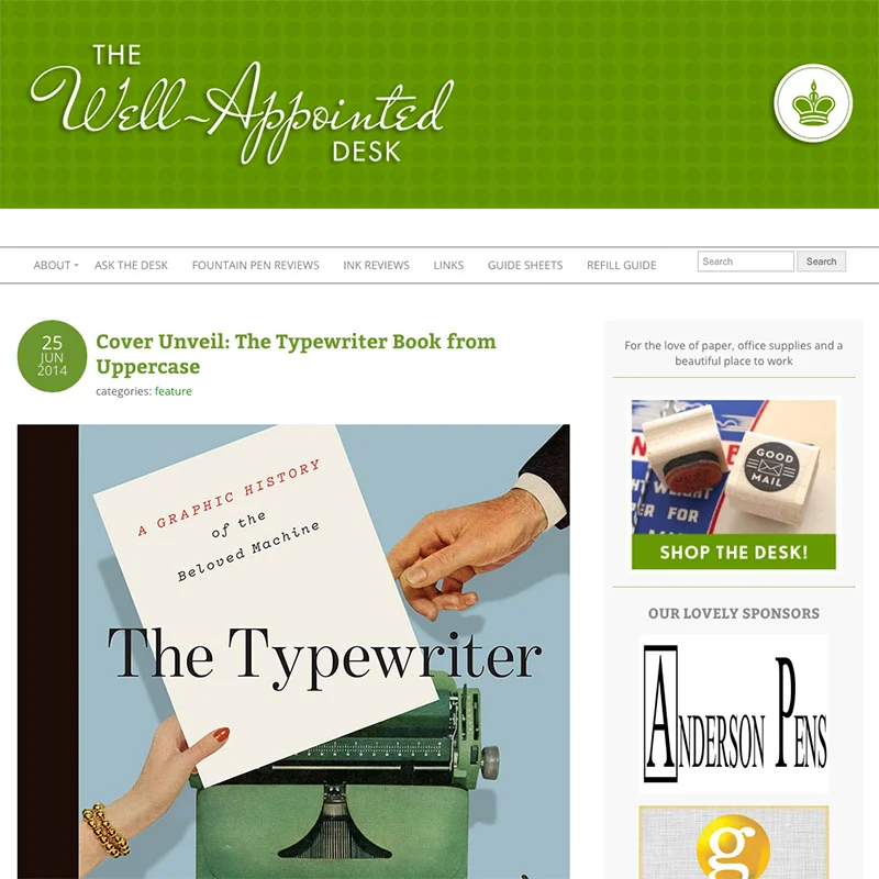 June 25, 2014 "If you’re familiar with Uppercase magazine, you know this book will be beautifully designed by editor-in-chief Janine Vangool and printed with the highest quality standards." –Ana Reinert, The Well-Appointed Desk