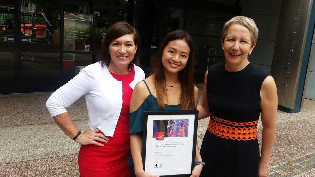 Leeanne Enoch MP, Ms Amy Chan YSA, and Di Farmer MP. Photo credit: @qldscience (Twitter)