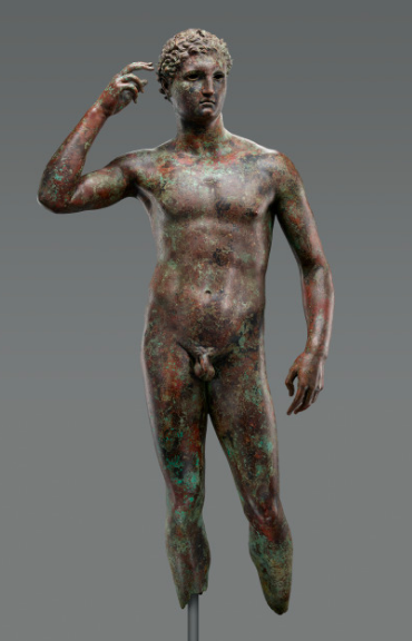 Unknown Statue of a Victorious Youth , 300–100 B.C., Bronze with inlaid copper 151.5 × 70 × 27.9 cm, 64.4108 kg (59 5/8 × 27 9/16 × 11 in., 142 lb.) The J. Paul Getty Museum, Los Angeles. Digital image courtesy of the Getty's Open Content Program.