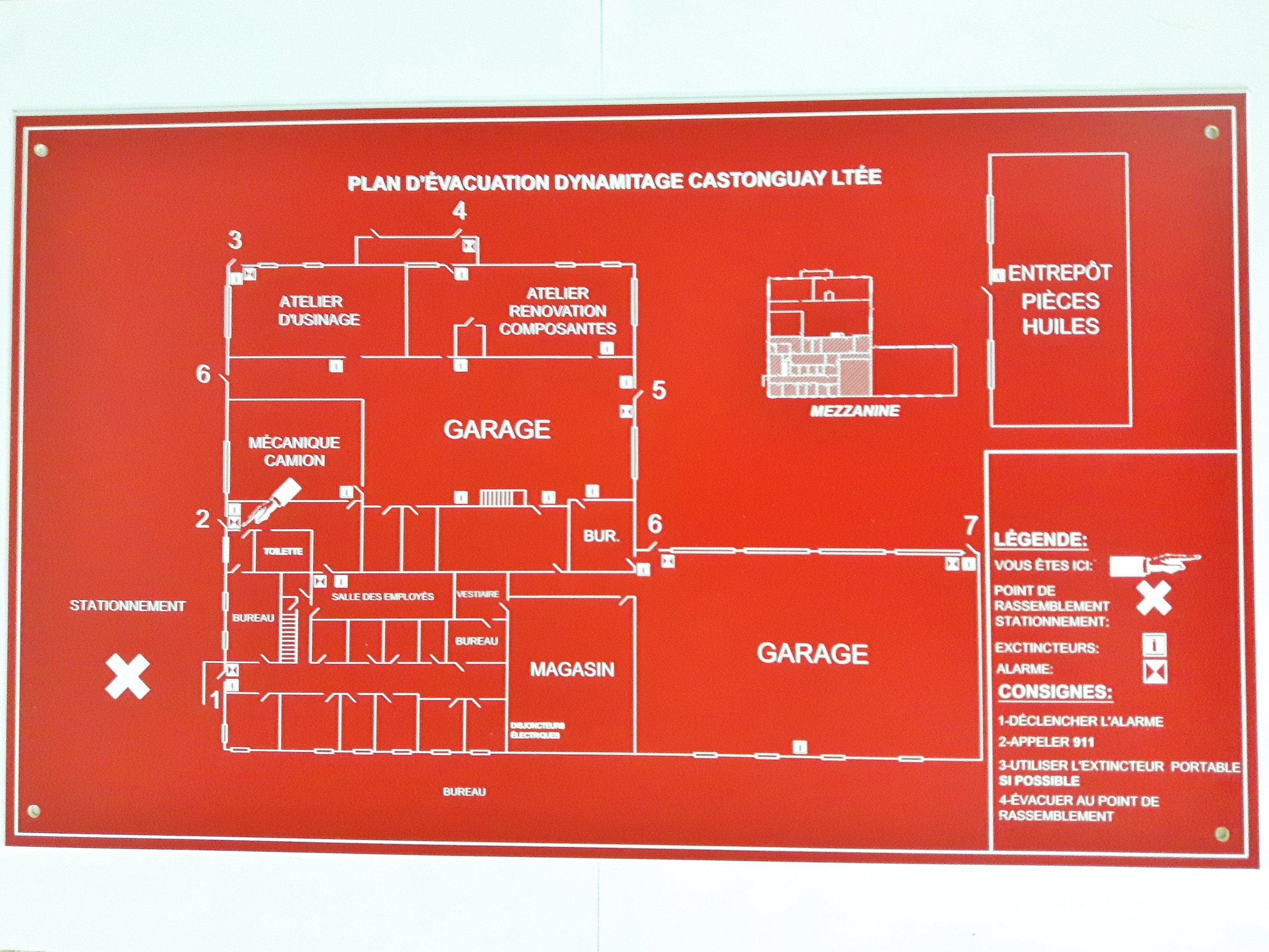 Plan d'évacuation plastique rouge écrit blanc très durable